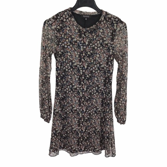 La La Land Creative Co Floral Dress Balloon Sleeve Mesh Size XS Pink, Black - Picture 2 of 5